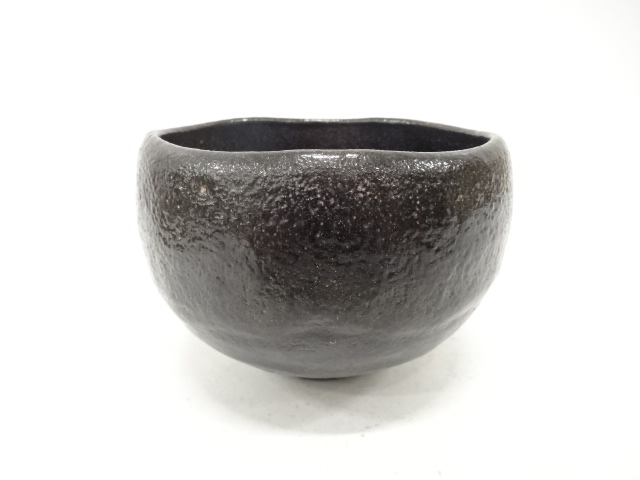 JAPANESE TEA CEREMONY / BLACK RAKU TEA BOWL CHAWAN / ARTISAN WORK